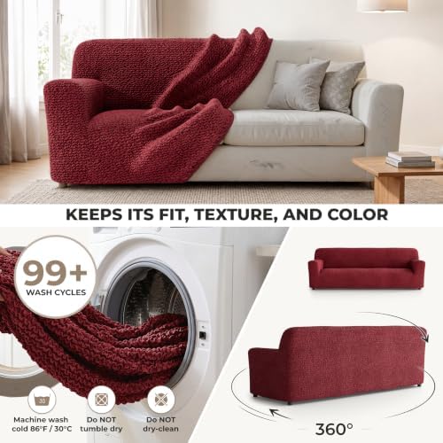 PAULATO Premium Stretch Couch Covers for Sofa - Sofa Chair Cover Washable, Dogs & Pets Friendly - Elastic Polyester Loveseat Slipcovers - Non-Slip Love Seat Couch Covers - Burgundy (86"-120" Wide)