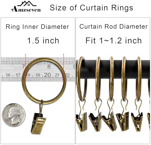 40 Pack Metal Curtain Rings with Clips, 1.5 in ID, Bronze