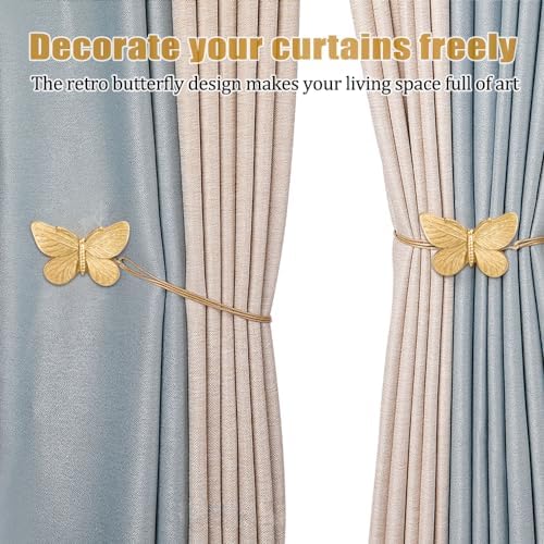 ZORZA 2Pcs Creative Butterfly Flying Bee Curtain Holders Vintage Magnetic Curtain Tiebacks Resin Decorative Curtain Ties for Drapes Home Office Hotel Décor (Butterfly)