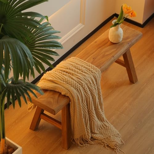 39.5in Wood Bench Indoor – Rustic Farmhouse Entryway Bench, Skinny Bench Design, Made of Extra-Thick Solid Wood, Perfect for Dining Room, Hallway, or End of Bed