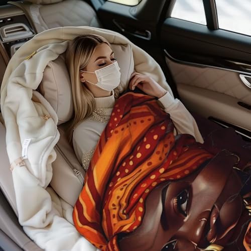 African American Black Woman Fleece Throw Blanket Ultra Soft Cozy Decorative Flannel Blanket for Home Bed Couch Chair Travel 50x40in