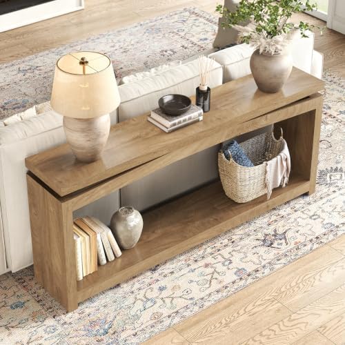Epecoya 70 Inch Long Console Table for Entryway, Natural Oak Brown