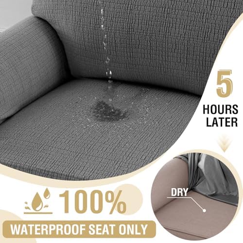H.VERSAILTEX Jacquard Sofa Slipcover with Waterproof Seat Furniture Protector 1 Piece Stretch Sofa Covers with Elastic Bottom for Kids, Pets, Dog(Sofa L, Grey)