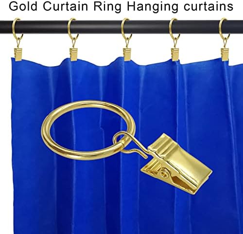 100 Pack Metal Curtain Rings with Clips, 1 in ID, Gold