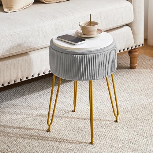 IBUYKE Storage Footrest Chair Ottoman, Makeup Vanity Stool, Grey LG-20G