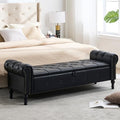 Storage Bench 67" Faux Leather End of Bed Benches Obsidian Black