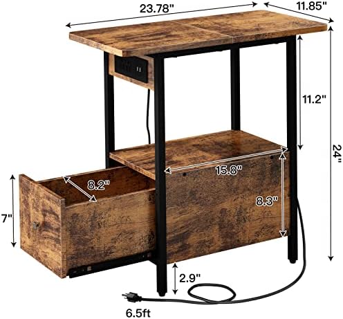LIDYUK End Table with Charging Station, Narrow Side Table with Drawer