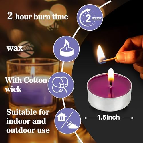 MAQIHAN Blue Purple Tea Light Candles 25 Pack - Mini Soy Votives Bulk