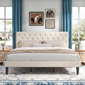 HOMBCK King Size Bed Frame, Upholstered Bed Frame with Headboard, Cream