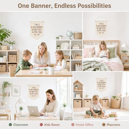 Classroom Wall Decor Banner, This Classroom Is Better With You In It Welcome Hanging Sign, Positive Fabric Poster for Teacher Decor Back to School Students
