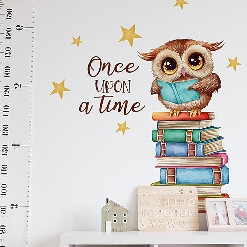 Owl Books Educational Wall Decals Reading Corner Wall Stickers for Classroom Kids Bedroom Preschool Wall Decor