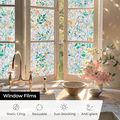 ADD.HERES Rainbow Window Privacy Film, Stained Glass Cling, 17.5" x 78.7"
