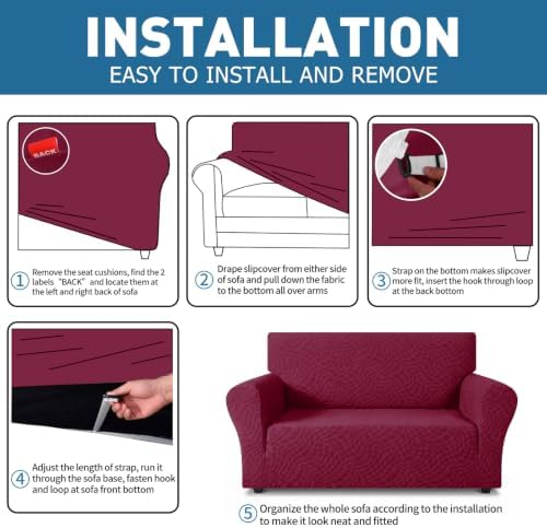 ZNSAYOTX 1 Piece Stretch Oversized Sofa Covers (91"-112"), New Plaid Couch Cover with Non-Slip Buckle for Dog Pets, Ultimate Soft Cozy Washable X-Large Sofa Slipcover Form Fit Protector, Wine Red