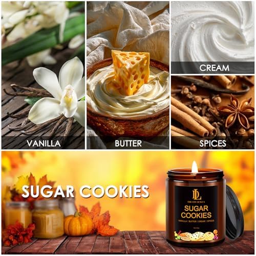 DL DREAMY DEWLA Fall Candle, Sugar Cookies Scented for Home, 7oz Soy Wax