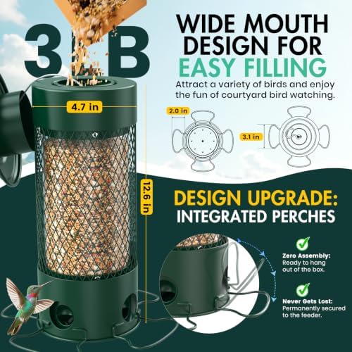 Metal Squirrel Proof Bird Feeder for Outdoors Hanging,Weight Activated,3 LB