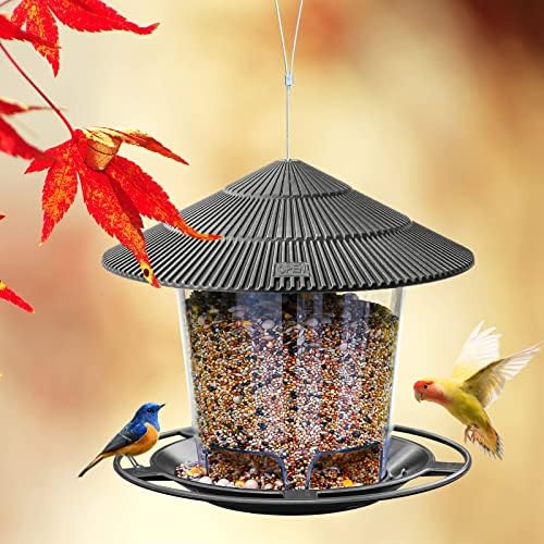 Hanizi Bird Feeder Outdoor Hanging for Wild Bird Seed, Grey