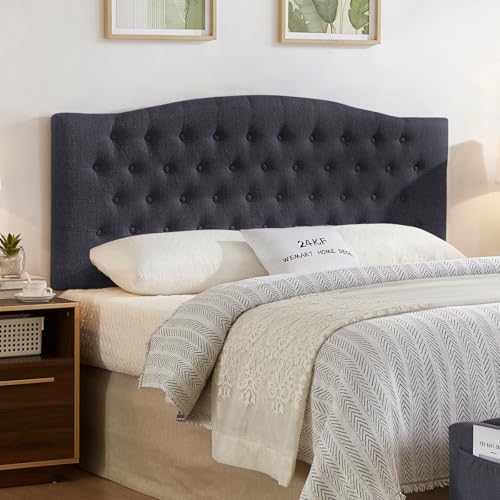 24KF Upholstered Tufted Button Wall Mounted Linen Headboard,Comfortable Fashional Headboard Queen/Full Size,6055-Q-Dark Gray
