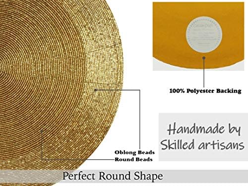COTTON CRAFT Glitz Handmade Beaded Charger Placemats - Set of 4 - Gold