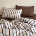mixinni Retro Striped Duvet Cover Queen Size - 3-Piece Vintage Red Brown & Blue Stripes Printed Duvet Cover Set, Soft Washed Microfiber Bedding, Vintage Stripe Comforter Cover with Zipper&Ties
