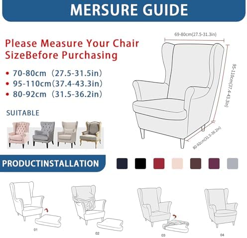 Wingback Chair Slipcovers 2 Piece,Green Wing Chair Slipcovers,Stretch Spandex Wingback Chair Covers for Living Room Armchair,Washalbe Sofa Slipovers