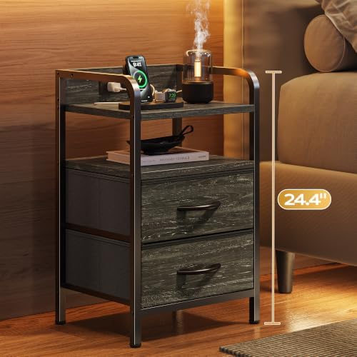 Huuger Nightstands Set of 2, Night Stand, Charging Station, USB-C Ports