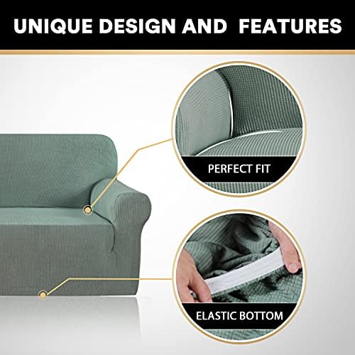 PrinceDeco Stretch Loveseat Sofa Cover Slipcover Couch Cover for 2 Cushion Sofa Washable Sofa Cover for Pets Friendly Furniture Protector Covers with Non Slip Bottom(Loveseat, Sage)