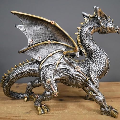 Dragon Statue and Carved Sculpture Mechanical Punk Style Dragon Statue Animal Statue Steampunk Modern Home Decor Resin Statue for Coffee Table, Living Room, Entrance, Shelf Decor (Dragon)
