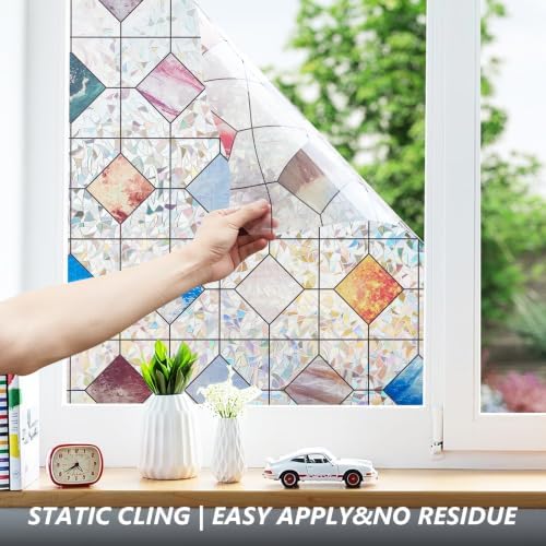 LEMON CLOUD Stained Glass Window Privacy Film Decorative, 23.6″ x 78.7″
