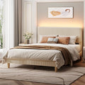 Bestier Queen Bed Frame with Headboard LED Lighting,Upholstered,Beige