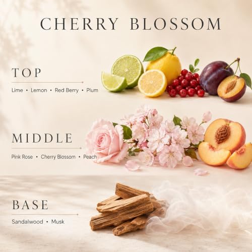 Cherry Blossom Reed Diffuser Set with Flowers, 6.76 fl oz