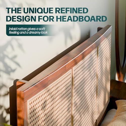 Bme Nancy Signature Bed Frame, King Bed Frame and Headboard Unique Geometric, Mid Century Modern, Solid Acacia Wood, No Box Spring Needed, 12 Strong Wood Slats Support, Easy Assembly, Dark Chocolate