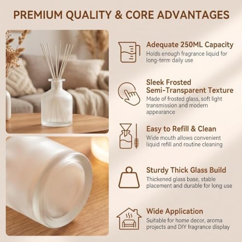 8.4oz Glass Reed Diffuser Bottles, Matte Clear Fragrance Container