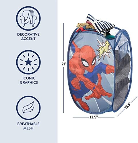 Idea Nuova Spiderman Pop Up Hamper with Durable Carry Handles, 21'' H x 13.5'' W X 13.5'' L