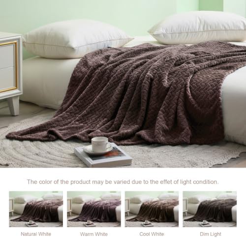 Exclusivo Mezcla Fleece Throw Blanket for Couch Sofa, 50”x70”, Coffee