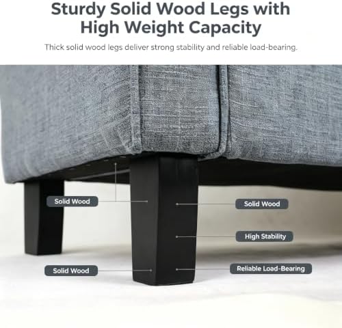 51 Inch Dark Gray Linen Storage Ottoman Bench with Rolled Armrests