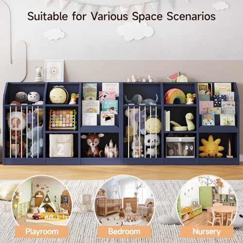 ONBRILL Toy Organizer with Bookshelf & Stuffed Animal Storage, Navy Blue