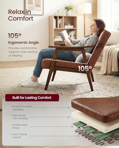VASAGLE Accent Chair, PU Leather Armchair, Button Tufted, Thick Cushion