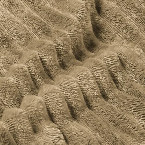 BEDELITE Ribbed Jacquard Brown Fleece Throw Blanket for Couch, 50x60 Inch
