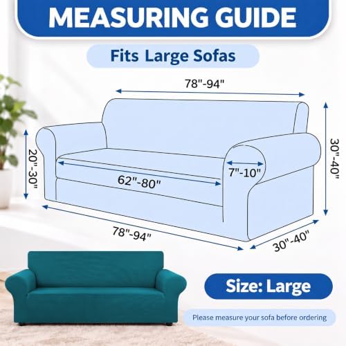 KEKUOU Stretch Couch Covers for Sofa,3 Cushion Couch Slipcover,Peacock Blue