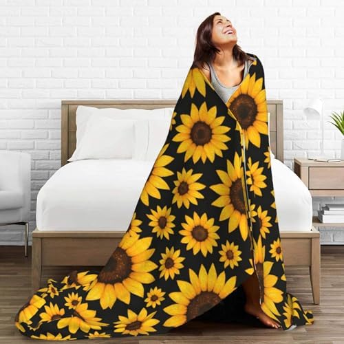 Sunflowers Floral Fleece Throw Blanket Ultra Soft Cozy Decorative Flannel Blanket for Home Bed Couch Chair Travel 60x50in