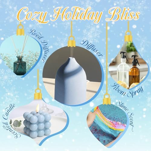 Holiday Fragrance Oil Set, Winter Essential Oils for Diffuser, Apple Cinnamon, Forest Pine, Candy Cane, Winter Mint, Cranberry, Mistletoe, Diffuser Oils Gift Set for Aromatherapy