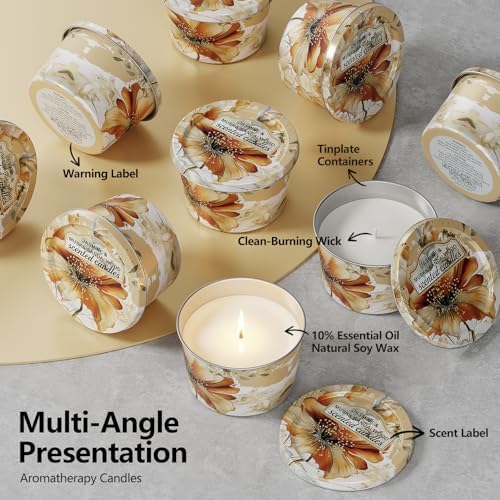 3 Pack Scented Candles-Lavender & Thyme, Vanilla Cake, Jasmine & Musk & Sandalwood, Travel Tin Candle Set, 2.2oz Each, 8-10h Burn Time, Soy Wax, Cotton Wick
