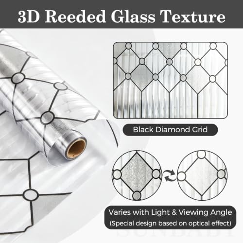 Sunbaby Reeded Glass Window Privacy Film, Frosted Static Cling,29.5"x118"