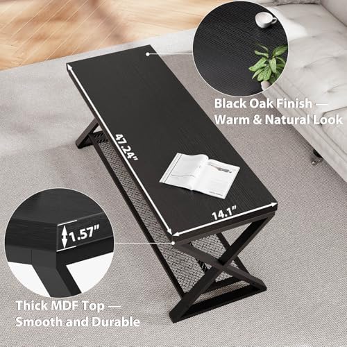 LVB Black Oak Bench, Industrial Entryway Bench with Storage, 47 Inch