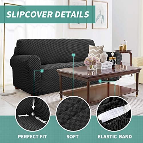 YEMYHOM Couch Cover Latest Jacquard Design High Stretch Extra Large Sofa Covers Pet Dog Cat Proof Oversized Slipcover Non Slip Magic Elastic Furniture Protector (X Large, Black Checkered)