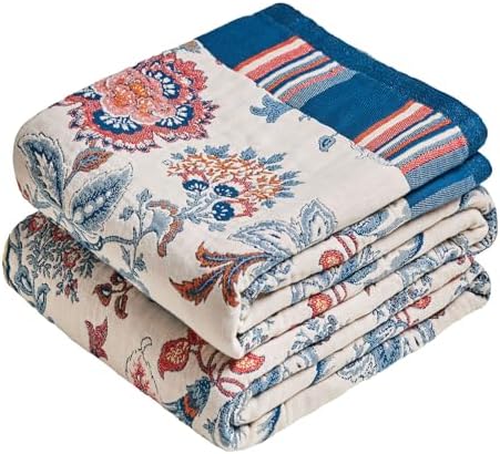 MSGKV Boho Throw Blanket 60"x80" 100% Cotton Farmhouse Floral Blanket