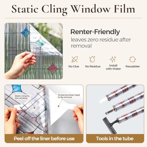 Stained Glass Window Film, Reeded Glass Film Static Cling, 11.8" x 78.7"