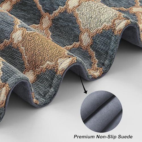 Loom and Mill Chenille Table Runner 90 inches Long, Blue-Grey+Khaki+Beige