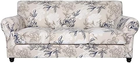 SearchI Stretch Sofa Cover Printed Couch Cover, Floral Pattern 4 Pieces Sofa Slipcover with 3 Separate Cushion Cover, Washable Furniture Protector for Living Room(Sofa, Flower Shadow)