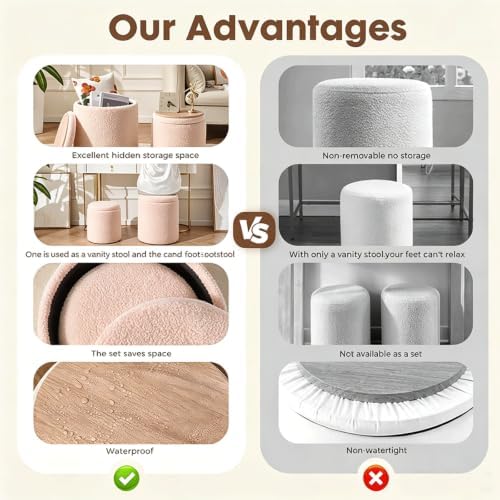 YYW HOME Sherpa Round Ottoman with Storage Set of 2 Pink